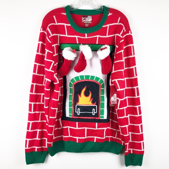 Party Sweater Sweaters - NWT Ugly Christmas Sweater Fireplace & Stockings L